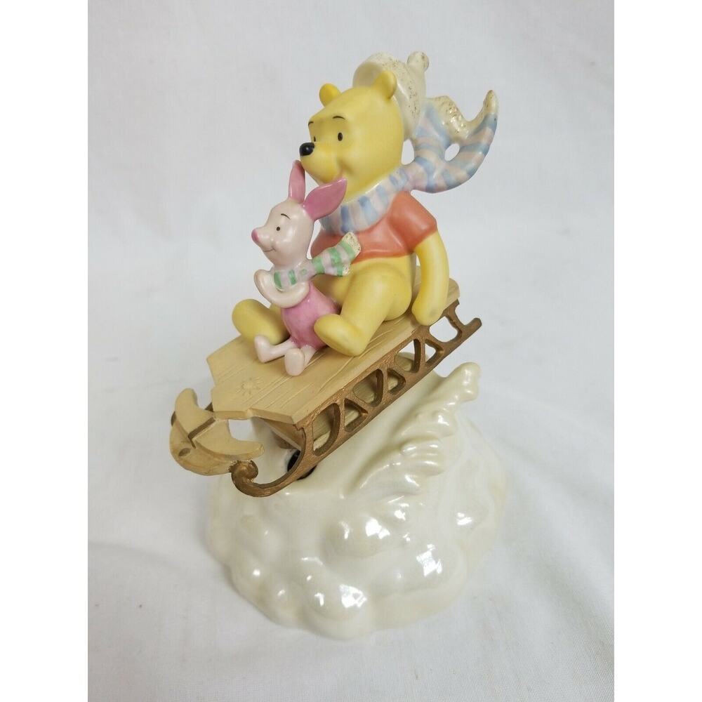 LENOX WINNIE THE POOH & PIGLET WINTER FUN SLEDDING MUSIC BOX - RARE PIECE